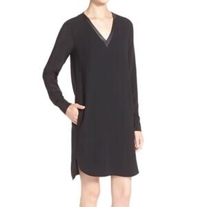 Vince Long Sleeve Mixed Media Dress Black 0